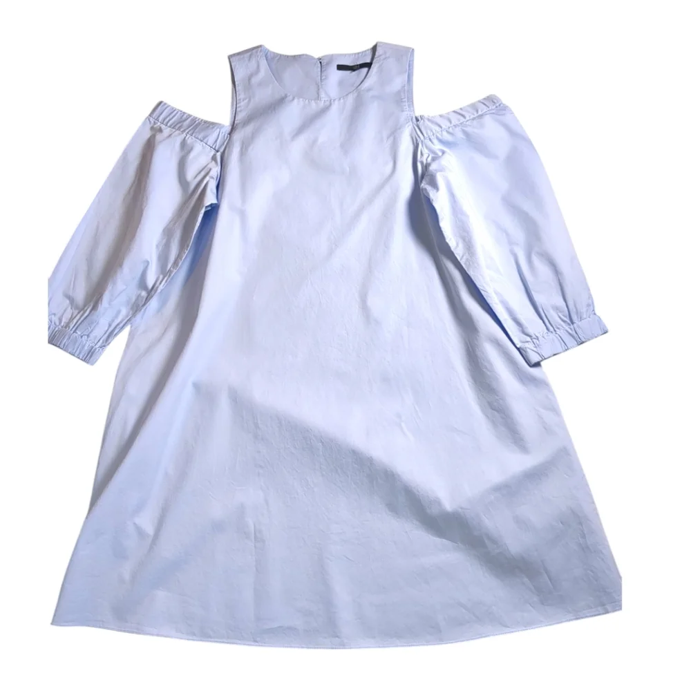 TIBI Cutout Shoulder 100% Cotton Poplin Dress in Light Blue SZ 10 - Picture 8 of 11